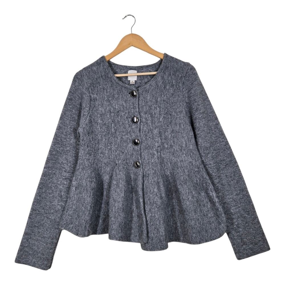 Maeve Anthropologie Cardigan M Gray Peplum Balletcore Coquette Sweater